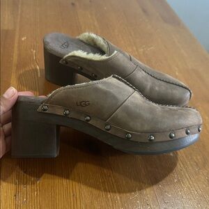 UGG Taupe Suede Shearling-Lined Clog Mules